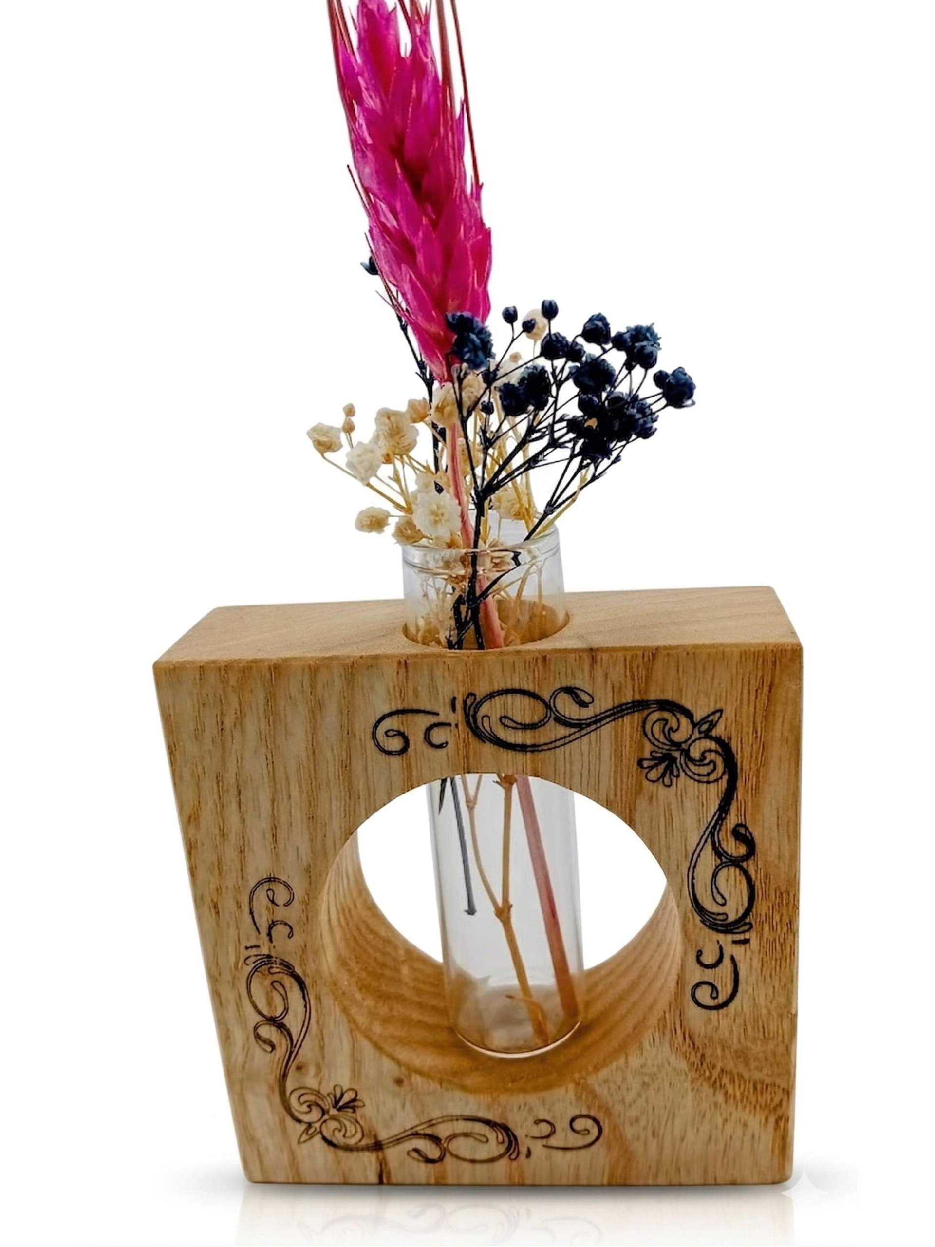 Woodile Nerva Ahşap Silindir Vazolu Dekoratif Çiçeklik Desenli Ahşap Vazo Woodile Dekoratif Standlı - Görsel 1
