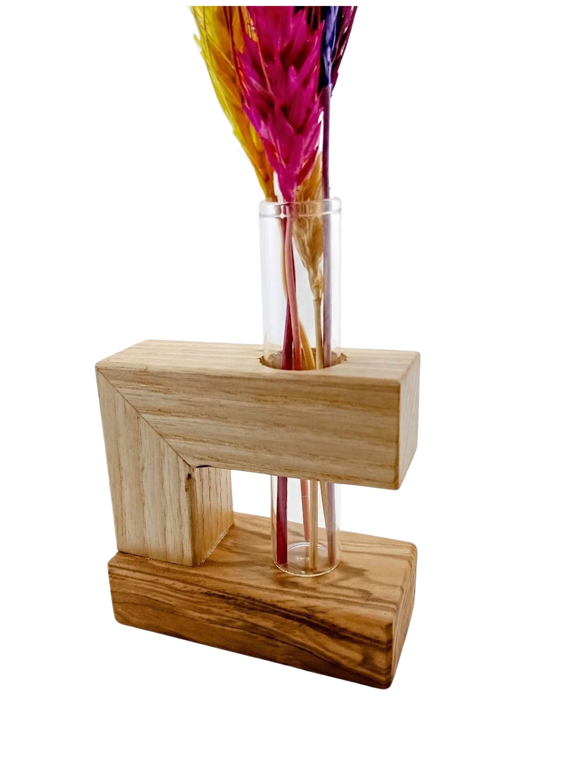 Woodile Doğal Ahşap Silindir Vazolu Dekoratif Stand Ahşap Cam Tüplü Vazo Woodile Dekoratif Standlı - Görsel 1