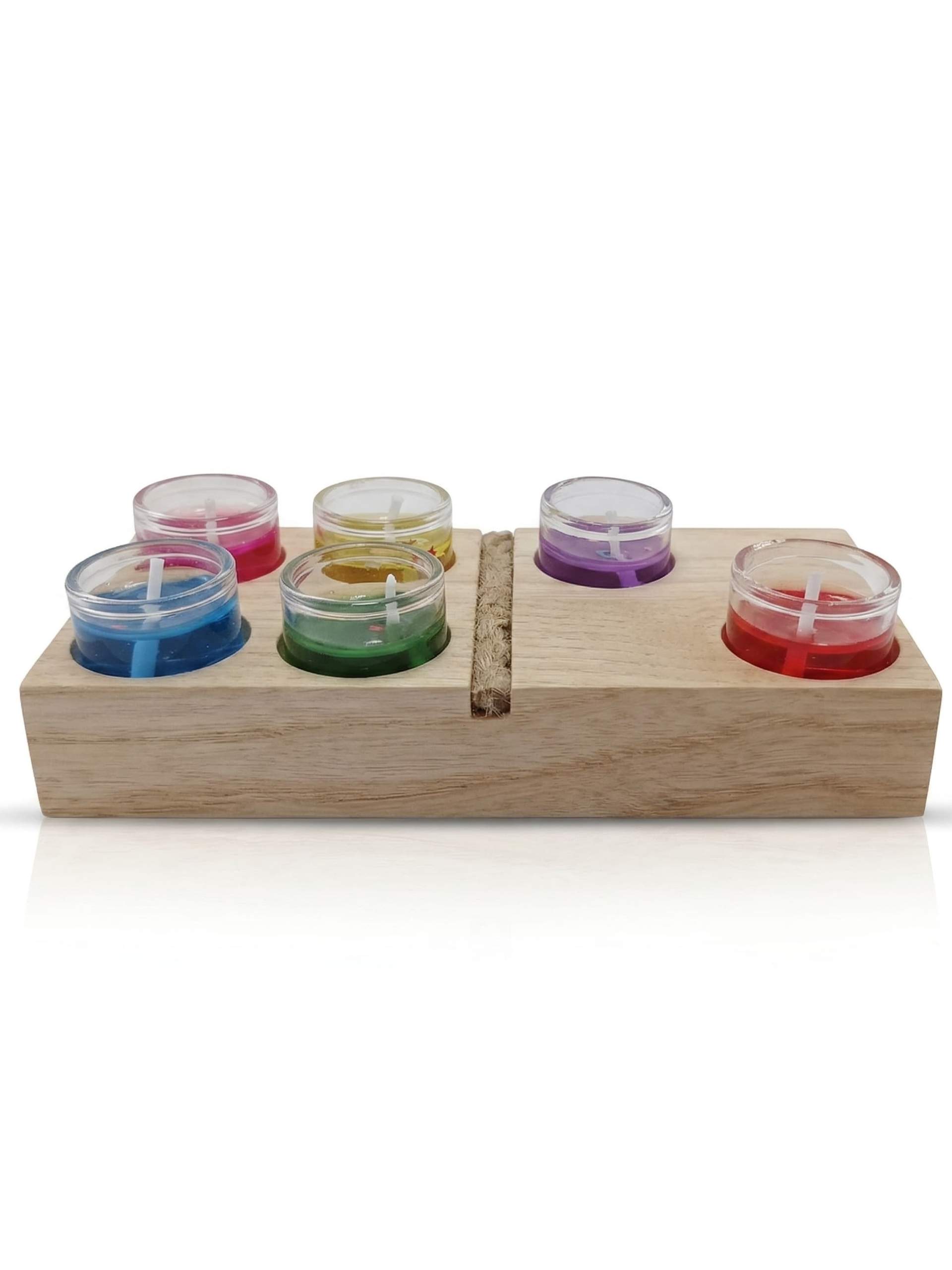 Woodile Renkli Mumluk Blok Domino Görünümlü Ahşap Mumluk Renkli Camlı Woodile Dekoratif - Görsel 1
